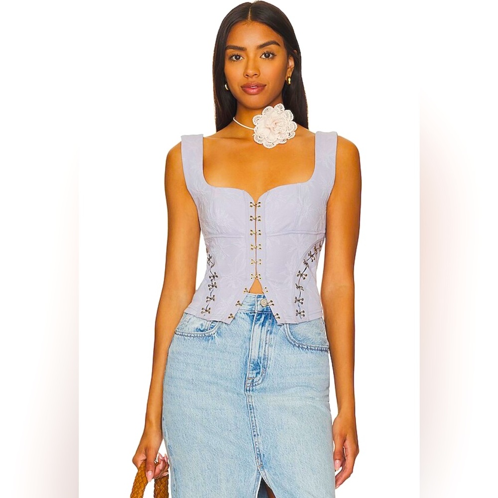 FREE PEOPLE Chambray Sky DON’T LOOK BACK Textured Corset Top NWT S